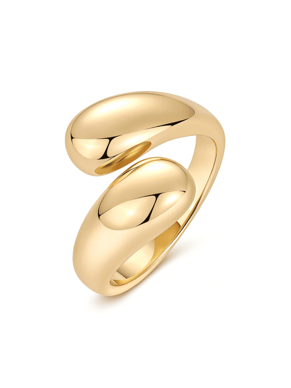 14K Gold Plated Chunky Open Twist Stackable Rings for Women | Bold Crossover Statement Ring Band Open Twist Gold Stackable Rings