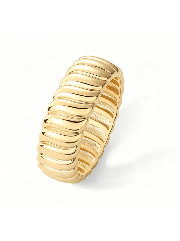 14K Gold Plated Chunky Statement Ring | Chunky Stackable Wide Band for Women