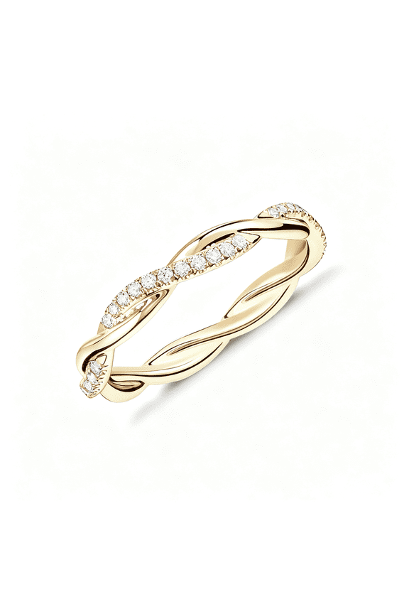 14K Gold Plated Cubic Zirconia Twisted Rope Eternity Band for Women Pinky Ring