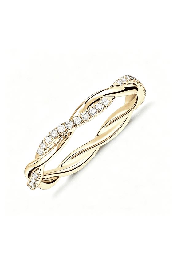 14K Gold Plated Cubic Zirconia Twisted Rope Eternity Band for Women Womens Rings