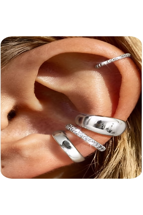 14K Gold Plated Ear Cuff Earrings for Women Non Piercing-Hypoallergenic Ear Cuffs Non Tarnish Clip on Cartilage Earrings Fake Earring Set Trendy Jewelry