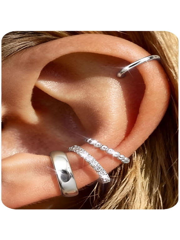 14K Gold Plated Ear Cuff Earrings for Women, Non Piercing Hypoallergenic Clip on Cartilage Earrings, Non Tarnish Fake Earring Set