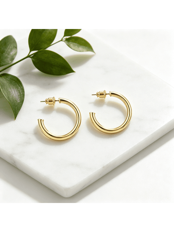 14K Gold Plated Hoop Earrings for Women-2Mm Thick Infinity Hoops-Lightweight Loop Earrings Set