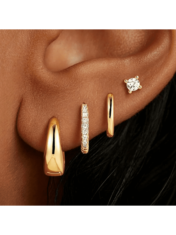 14K Gold Plated Huggie Hoop Earrings Set,Flat Back Earrings Hypoallergenic for Sensitive Ears,Dainty Gold Earring Stack for Multiple Piercings,Jewelry Gifts for Women