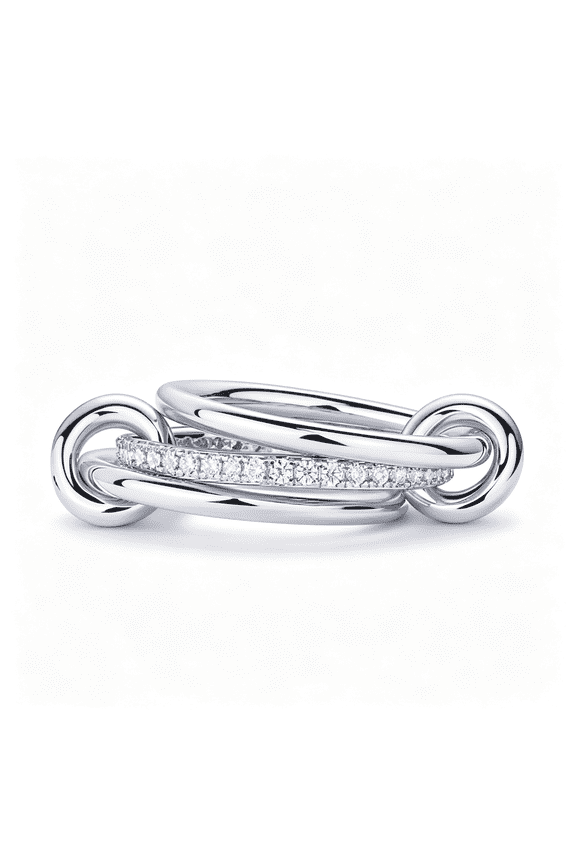 14K Gold Plated Interlocked Stackable Rings for Women-Statement Mixed Metals Multi Ring Stack-Cubic Zirconia Connected Bands Stacking Jewelry Bold Style Chunky Rings