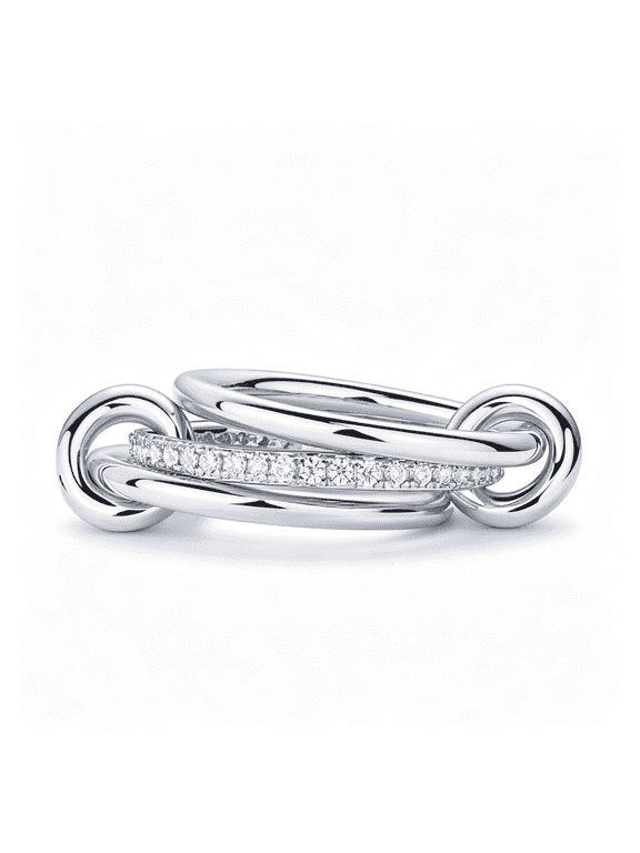 14K Gold Plated Interlocked Stackable Rings for Women-Statement Mixed Metals Multi Ring Stack-Cubic Zirconia Connected Bands Stacking Jewelry Bold Style Chunky Rings