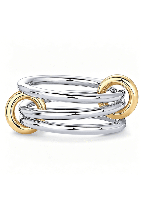 14K Gold Plated Interlocked Stackable Rings for Women-Statement Mixed Metals Multi Ring Stack-Cubic Zirconia Connected Bands Stacking Jewelry
