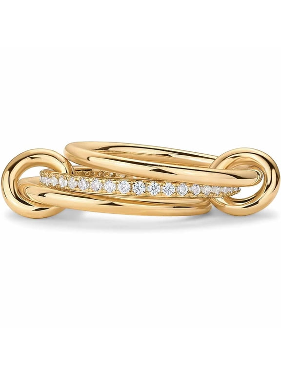 14K Gold Plated Interlocked Stackable Rings for Women - Statement Mixed Metals Multi Ring Stack - Cubic Zirconia Two-Toned Connected Bands Stacking Jewelry