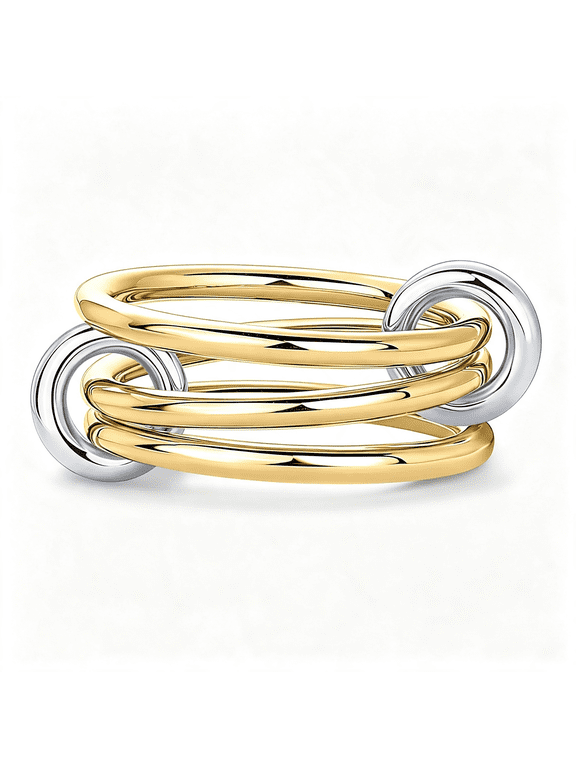 14K Gold Plated Interlocked Stackable Rings for Women-Statement Mixed Metals Multi Ring Stack-Cubic Zirconia Two-Toned Connected Bands Stacking Jewelry