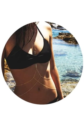 14K Gold Plated Sexy Body Chains for Women, Layered Rhinestone Crossover Bikini Bra Body Jewelry, Summer Beach Crystal Belly Waist Chain Layered Rhinestone Beach Jewelry for Women Vacation