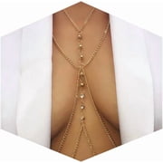 DESIGNICE 14K Gold Plated Sexy Body Chains for Women,Layered Rhinestone Crossover Bikini Bra Body Jewelry,Summer Beach Crystal Belly Waist Chain