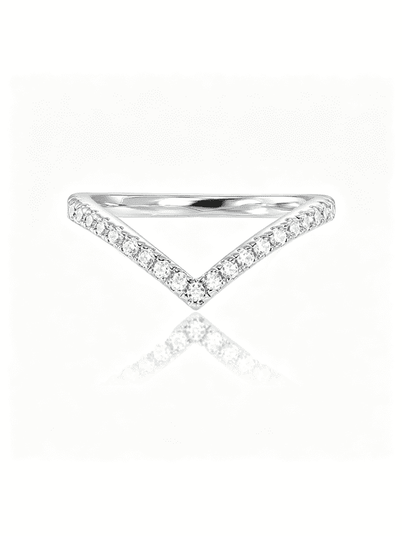 14K Gold Plated Sparkling Wishbone 'V' Ring for Women with Cubic Zirconia Right Hand Rings for Women