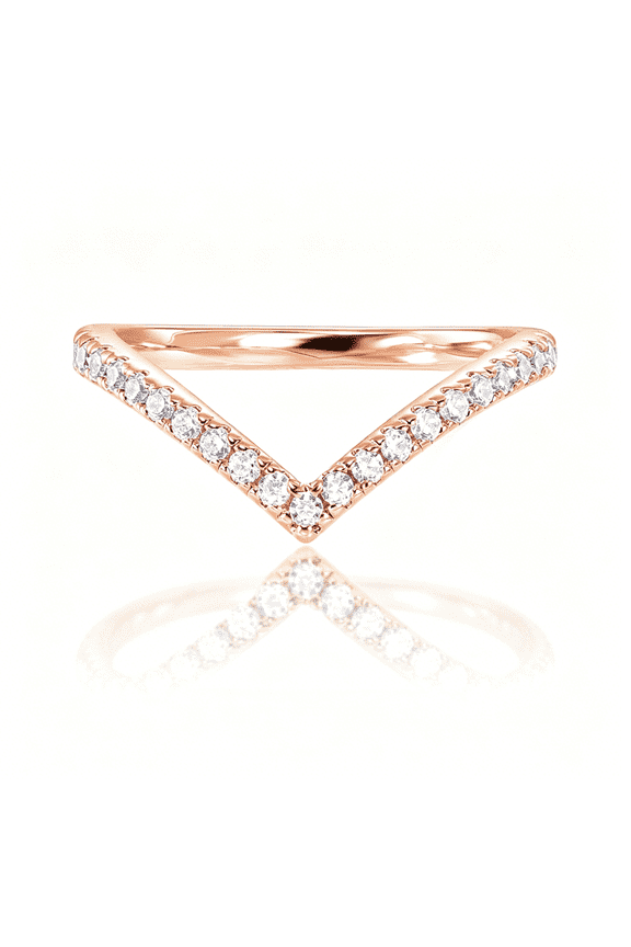 14K Gold Plated Sparkling Wishbone 'V' Ring for Women with Cubic Zirconia