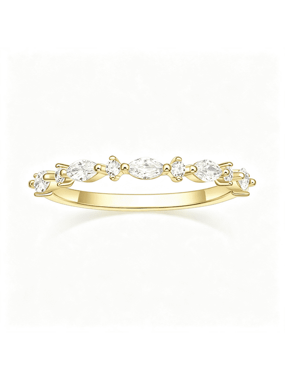 14K Gold Plated Wedding Band for Women Thin Stacking Ring Half Cubic Zirconia Eternity Engagement Ring Eternity Band Rings for Women Size 4-10