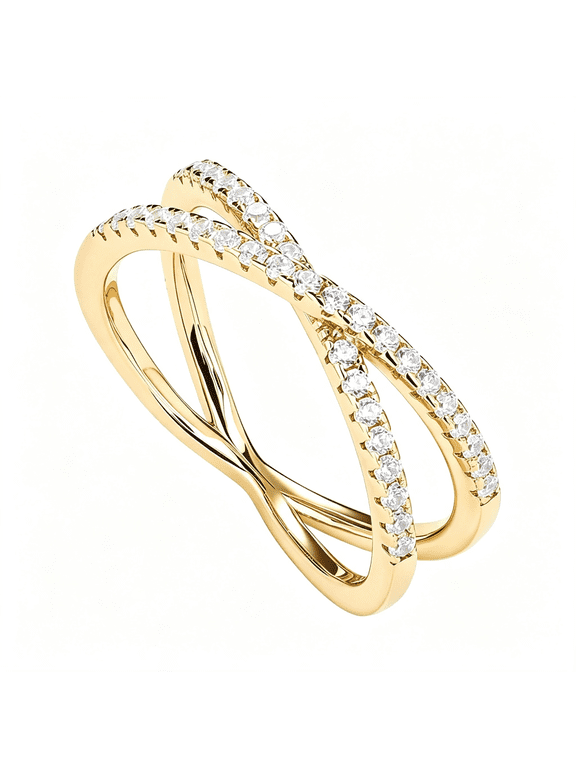 14K Gold Plated X Ring Simulated Diamond Cz Criss Cross Ring for Women, 14K Gold Plated Gold Rings