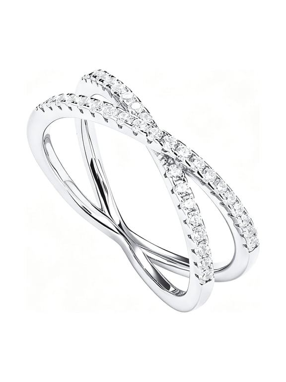 14K Gold Plated X Ring Simulated Diamond Cz Criss Cross Ring for Women,Elegant Ring