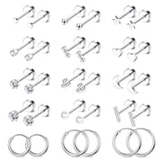 DESIGNICE 15 Pairs Flatback Stud Earrings for Women,Surgical Steel Material Cartilage Earrings for Women,Nickel Lead Fre