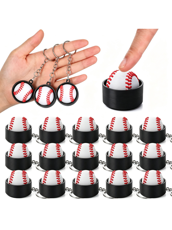15 Pcs Baseball Clicker Keychains Funny Push Button Key Rings Stress Relief Baseball Keychain Novelty Sports Key Holder for Sports Players Fans Team End of Year Gifts Party Favors