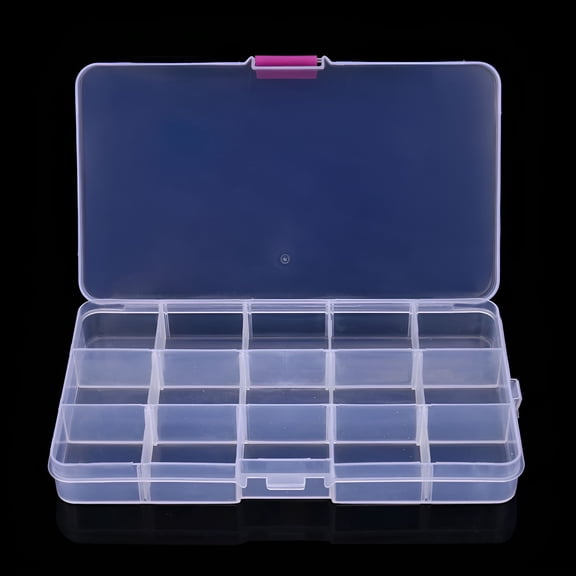 DESIGNICE 15-Slot Adjustable Jewelry Storage Box,Plastic Organizer Case for Necklaces,Bracelets,Earrings,Beads,Craft Display Box