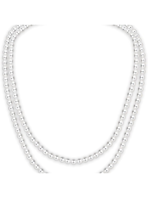 150Cm/59In Long Faux Pearl Necklace for Women,Fake Long Pearl Necklace,8Mm Pearls Strand for Wedding Party Costume Jewelry,White Elegant Long Pearl Necklaces for Women
