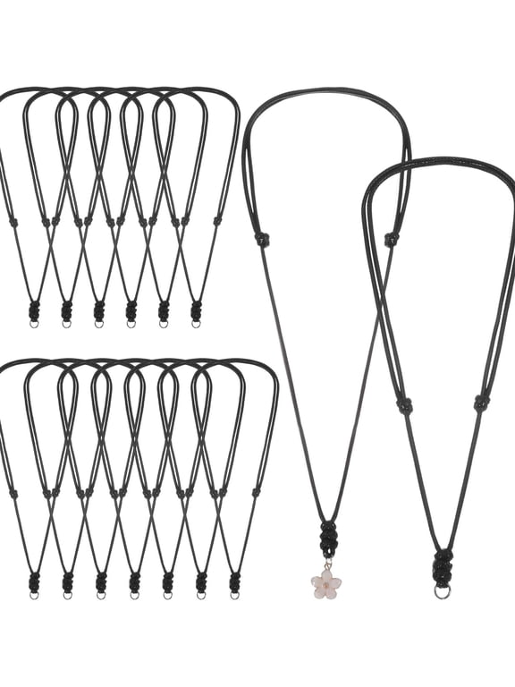 15Pcs Adjustable Leather Chain Necklace Vintage Black Rope Handmade Choker Double Knotted String W/Metal Ring for Men Women Hanging Pendants Jewelry Making