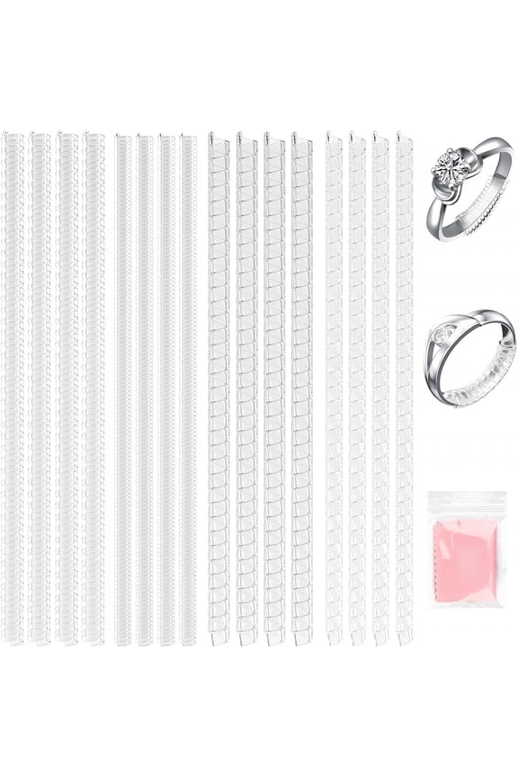 16-Pack Ring Sizers for Loose Rings  Adjustable Clear Silicone Non-Slip Ring Resizer and Tightener Guard (4 Sizes)  Spiral Silicone Jewelry Fitter for Men & Women  Makes Rings Smaller