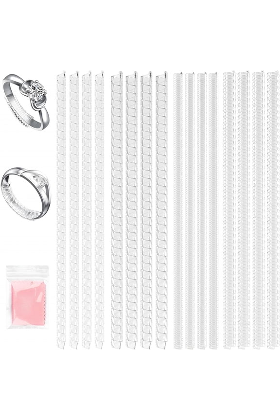 16-Pack Ring Sizers for Loose Rings  Adjustable Clear Silicone Non-Slip Ring Resizer and Tightener Guard (4 Sizes)  Spiral Silicone Jewelry Fitter for Men & Women  Makes Rings Smaller