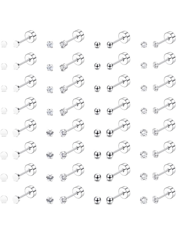 16 Pairs Tiny Cartilage Stud Earrings for Women Men Surgical Steel Flat Back Cartilage Earrings Hypoallergenic Cubic Zirconia Tiny Ball Studs Earrings 2mm 3mm Tragus Daith Piercing