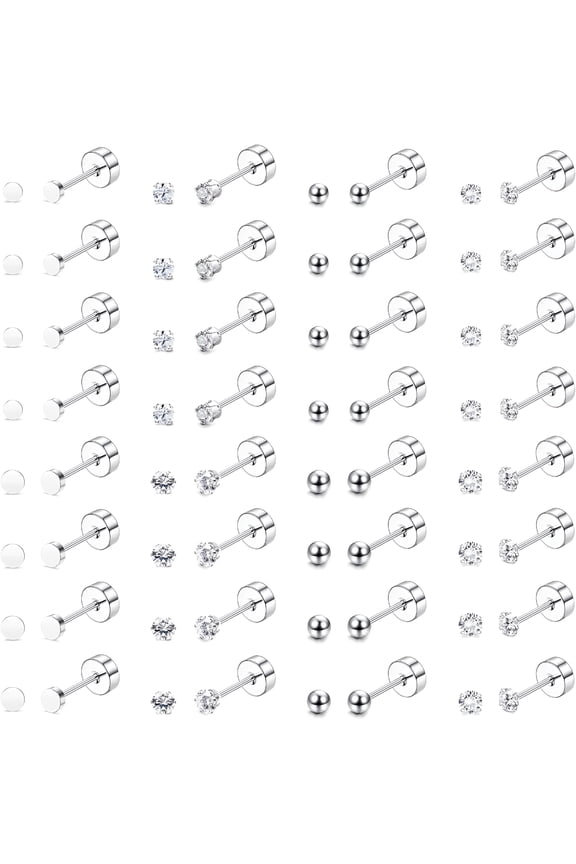16 Pairs Tiny Cartilage Stud Earrings for Women Men Surgical Steel Flat Back Cartilage Earrings Hypoallergenic Cubic Zirconia Tiny Ball Studs Earrings 2Mm 3Mm Tragus Daith Piercing