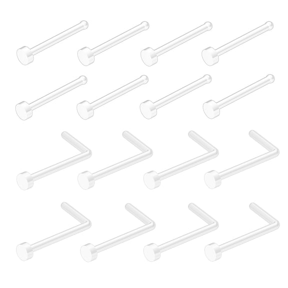 DESIGNICE 16 Pcs Clear Piercing Retainers for Surgery, 20G Bioflex Nose Rings, Body Piercing Jewelry for Women Girls Men, Lip Cartilage Tragus Earring Retainer, Plastic Piercing Jewelry for Work