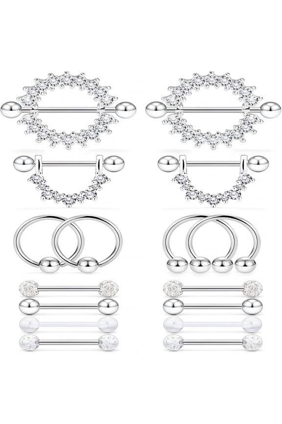 16G 14G Nipple Piercing Jewelry Tongue Rings Hypoallergenic Surgical Steel Screw Nipple Tongue Shield Ring Barbell Body Piercing Jewelry Retainer for Women 9/16 Inch 14mm 14G(1.6MM)-8Pairs
