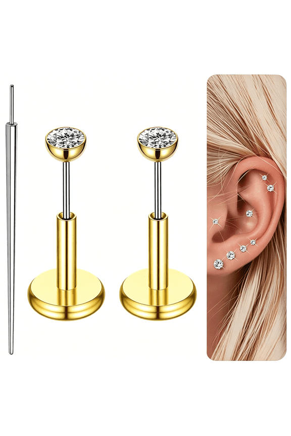 16G 18G 20G Flat Back Earrings Stud Titanium Threadless Nose Rings Tragus Labret Cartilage Lip Medusa Conch Body Piercing Jewelry Hypoallergenic for Women Men