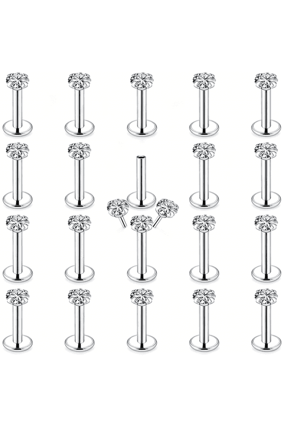 16G 18G 20G Threadless Push in Lip Rings Stainless Steel Flat Back Nose Rings Studs Tragus Helix Conch Cartilage Lobe Earrings Stud Piercing Jewelry for Women Men Diamond Cz Silver