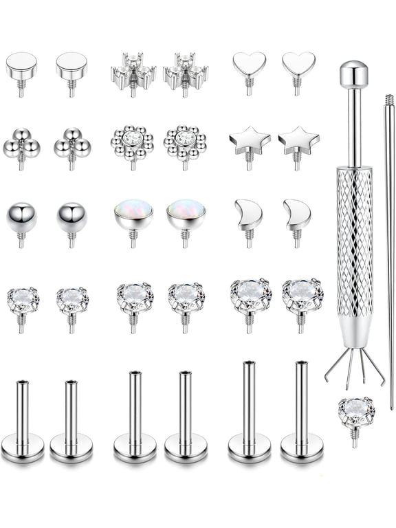 16G 18G Flat Back Stud Earrings for Women-Hypoallergenic Surgical Steel Internal Thread Stud Piercing Jewelry for Tragus Helix Cartilage Conch Nose 6Mm 8Mm 10Mm Lip Labret Medusa Piercing