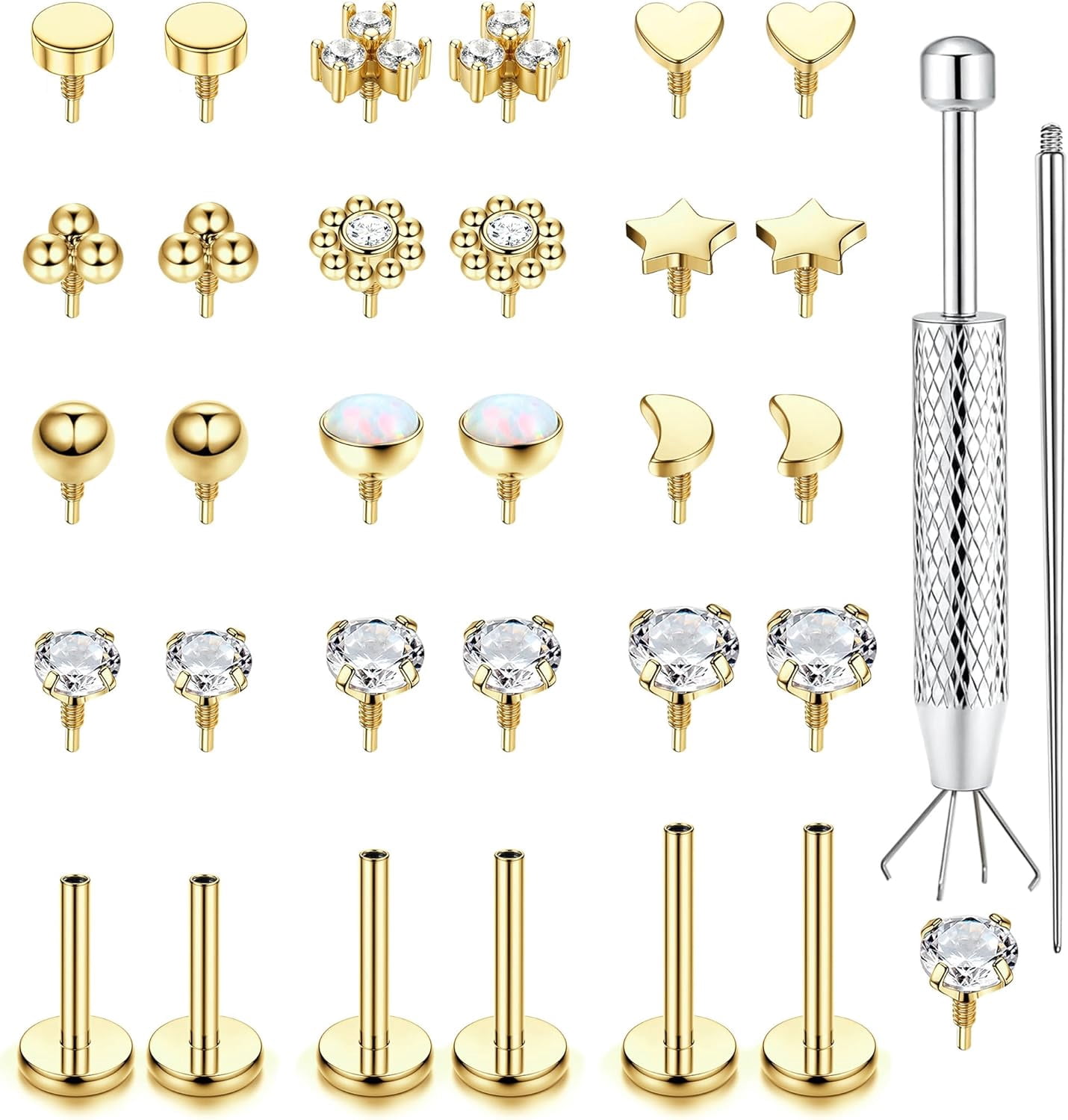 16G 18G Flat Back Stud Earrings for Women-Hypoallergenic Surgical Steel Internal Thread Stud Piercing Jewelry for Tragus