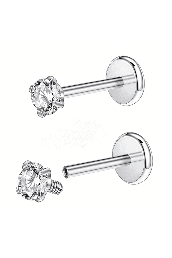 16G/18G Surgical Steel Internal Thread Cz Stud Piercing Jewelry for Tragus/Nose/Helix/Conch/Medusa/Lip/Labret-Helix Tragus Cartilage Earring for Women Men 2Pcs