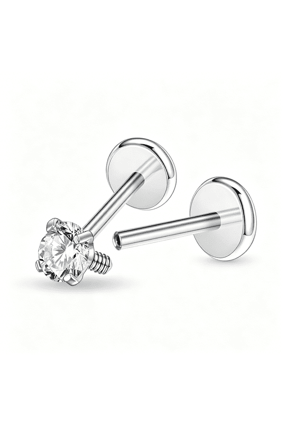 16G/18G Surgical Steel Internal Thread Cz Stud Piercing Jewelry for Tragus/Nose/Helix/Conch/Medusa/Lip/Labret-Helix Tragus Cartilage Earring for Women Men 2Pcs
