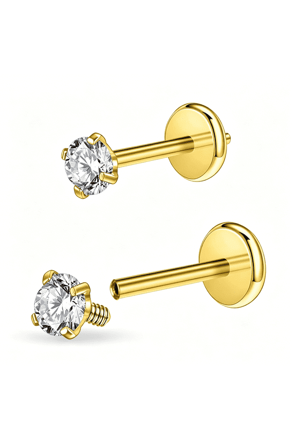16G/18G Surgical Steel Internal Thread Cz Stud Piercing Jewelry for Tragus/Nose/Helix/Conch/Medusa/Lip/Labret-Helix Tragus Cartilage Earring for Women Men 2Pcs