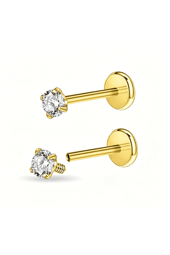 16G/18G Surgical Steel Internal Thread Cz Stud Piercing Jewelry for Tragus/Nose/Helix/Conch/Medusa/Lip/Labret-Helix Tragus Cartilage Earring for Women Men 2Pcs