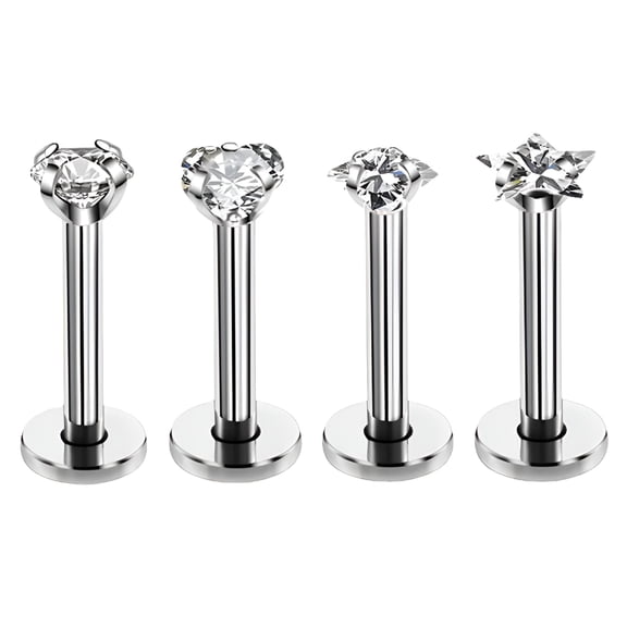 DESIGNICE 2026 New 16G 3*6Mm Internally Threaded Lip Rings Stainless Steel Flat Back Nose Rings Studs Tragus Helix Conch Cartilage Lobe Earrings Stud Piercing Jewelry,Silver A 4Pcs