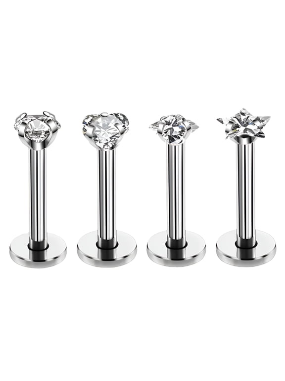 16G 3*6Mm Internally Threaded Lip Rings Stainless Steel Flat Back Nose Rings Studs Tragus Helix Conch Cartilage Lobe Earrings Stud Piercing Jewelry, Silver A 4Pcs