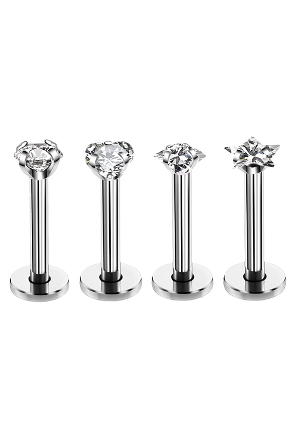 16G 5*6mm Internally Threaded Lip Rings Stainless Steel Flat Back Nose Rings Studs Tragus Helix Conch Cartilage Lobe Earrings Stud Piercing Jewelry, White C 4PCS