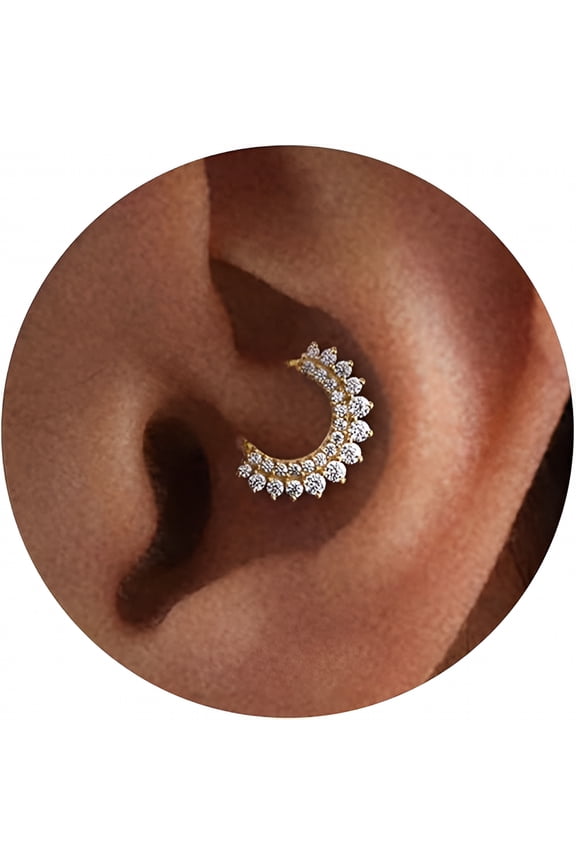 16G 8Mm 10Mm Daith Piercing Jewelry Surgical Steel,14K Gold Plated Septum Ring Clicker Cartilage Earrings for Women Hypoallergenic Cubic Zirconia Daith Jewelry Nickel Free Helix Conch Hoop