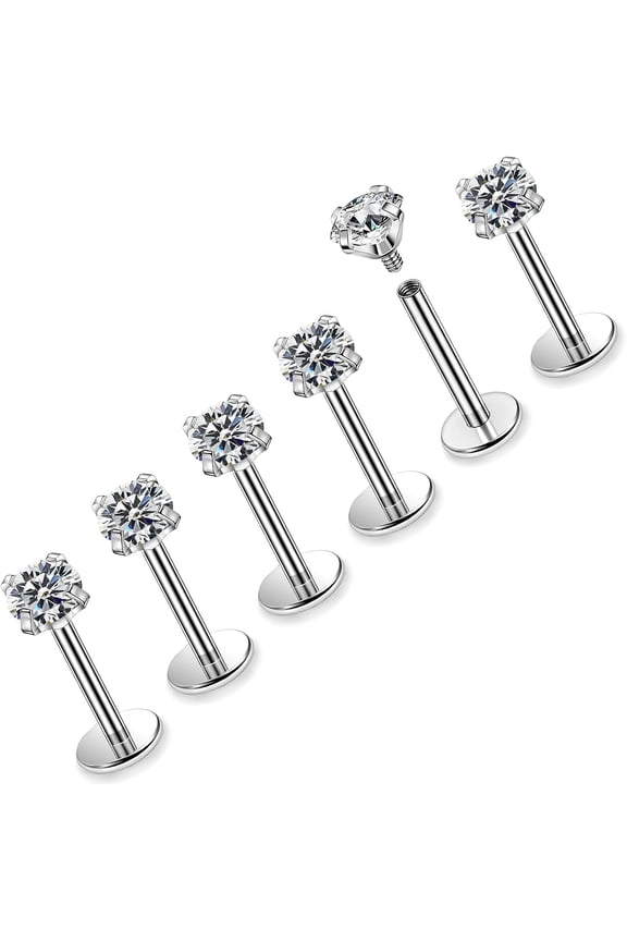 16G ASTM F136 Titanium Surgical Steel Internal Thread Flat Back Studs Earrings Lip Rings Labret Medusa Helix Tragus Cartilage Earring stud Piercing Jewelry for Women Men Silver Black Gold
