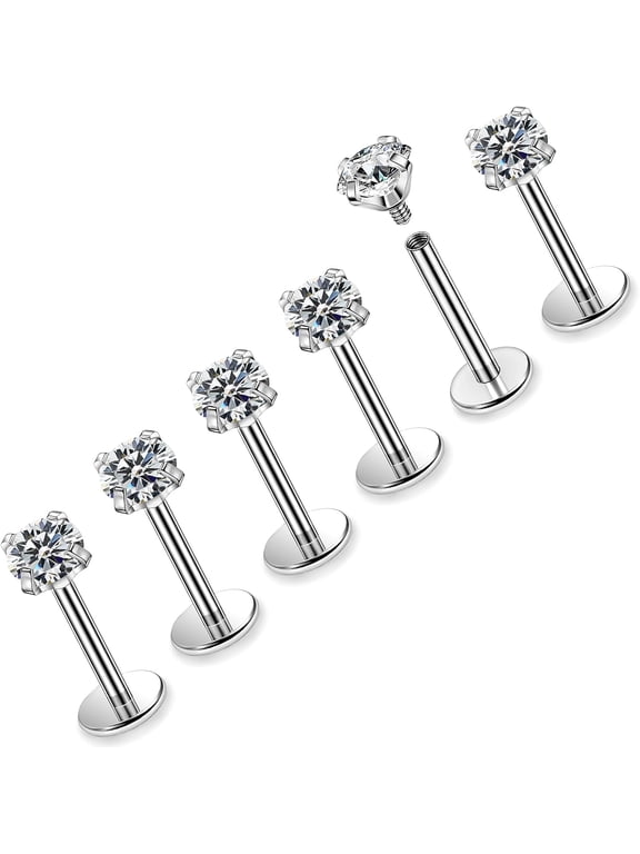 16G ASTM F136 Titanium Surgical Steel Internal Thread Flat Back Studs Earrings Lip Rings Labret Medusa Helix Tragus Cartilage Earring stud Piercing Jewelry for Women Men Silver Black Gold