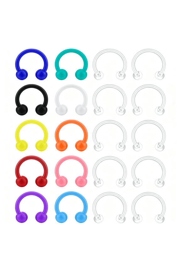 16G Colorful Clear Septum Rings Clear Horseshoe Piercing Retainers Flexible Acrylic Tragus Helix Hoop Bioflex Nose Lip Eyebrow Earring Retainer for Work Surgery 8Mm
