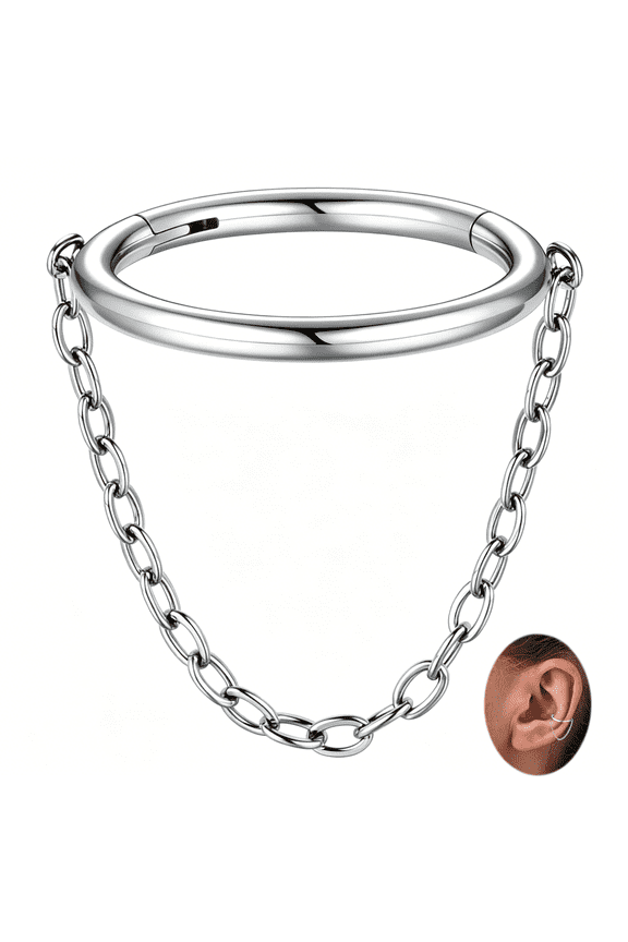 16G Dangle Nose Ring Chain Nose Hoop Conch Earring 16G Septum Jewelry 316L Surgical Steel Cartilage Helix Daith Piercing Rook Tragus Lobe Jewelry
