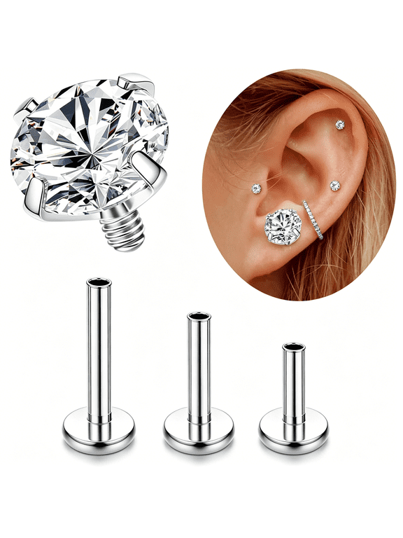 16G G23 Titanium Tragus Conch Helix Piercing Jewelry 6Mm 8Mm 10Mm-Internally Threaded Flat Back Stud Cartilage Earrings Hypoallergenic Forward Earlobe Labret Tragus Piercing Jewelry