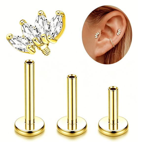 DESIGNICE 16G G23 Titanium Tragus Conch Helix Piercing Jewelry 6Mm 8Mm 10Mm-Internally Threaded Flat Back Stud Cartilage Earrings Hypoallergenic Forward Earlobe Labret Tragus Piercing Jewelry