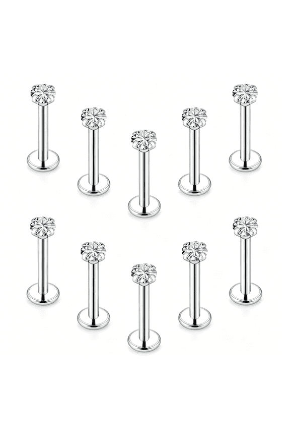 16G Internal Thread Flat Back Earrings Nose Studs 316L Surgical Steel Medusa Labret Monroe Lip Ring Tragus Forward Helix Conch Cartilage Lobe Earrings Stud Piercing Jewelry For Women Men